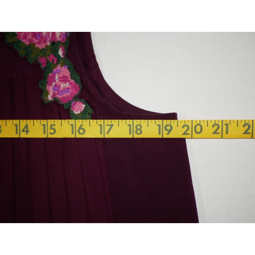 American Eagle Pleated Burgundy Sleeveless Blouse With Floral Applique Size L - Picture 15 of 15